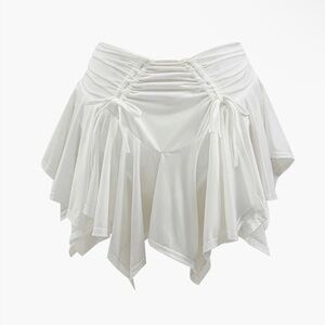 White Drawstring Ruched Mini Skirt